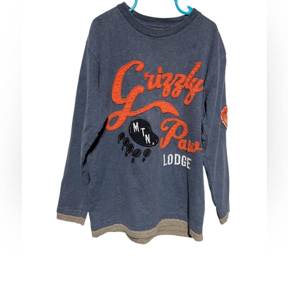 VINTAGE GAP KIDS “GRIZZLY PAW MTN LODGE”‎ LONG SLEEVE TEE 100% COTTON BLUE SZ 8